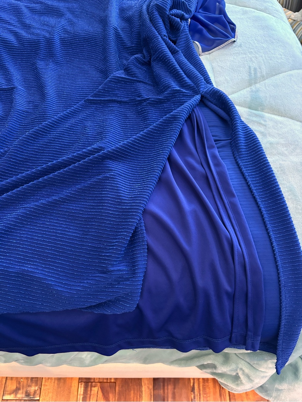 Frank Lyman Design Royal Blue Maxi Dress with Sheer Overlay - Picture 4 of 9